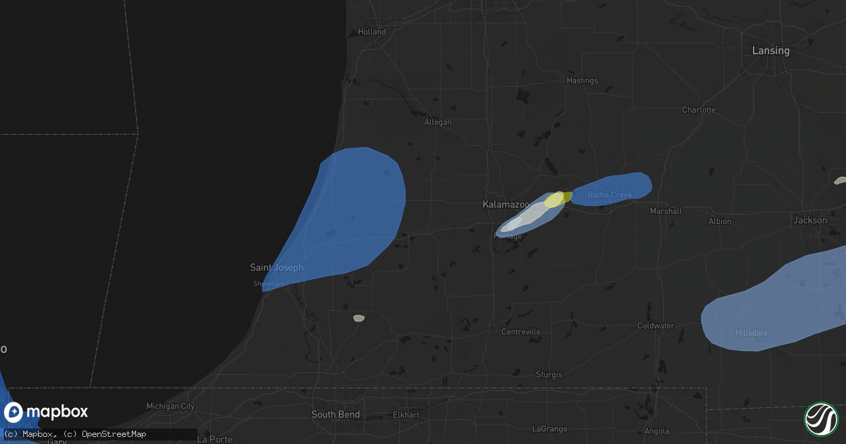 Hail map in Paw Paw, MI on July 3, 2026
