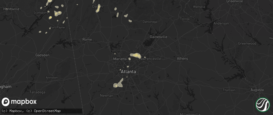 Hail map in Peachtree Corners, GA on July 3, 2026