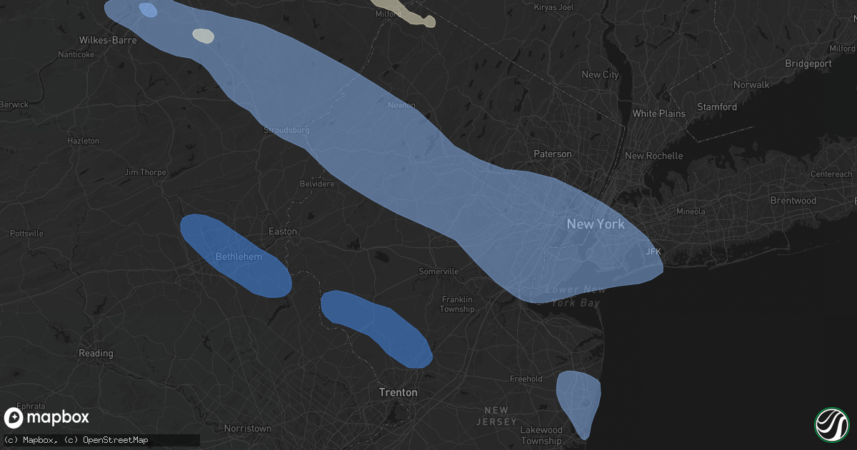 Hail map in Peapack, NJ on July 3, 2026