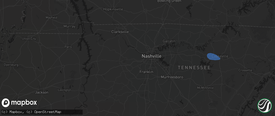 Hail map in Pegram, TN on July 3, 2026