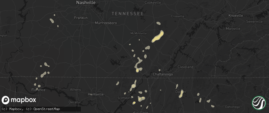 Hail map in Pelham, TN on July 3, 2026