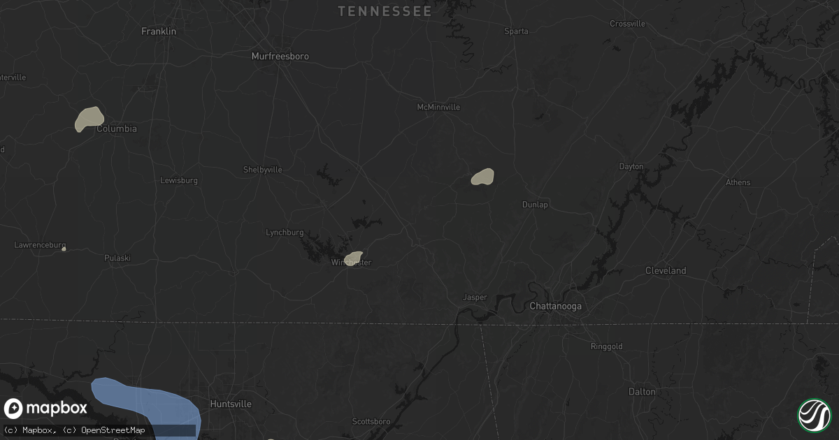 Hail map in Pelham, TN on July 3, 2026