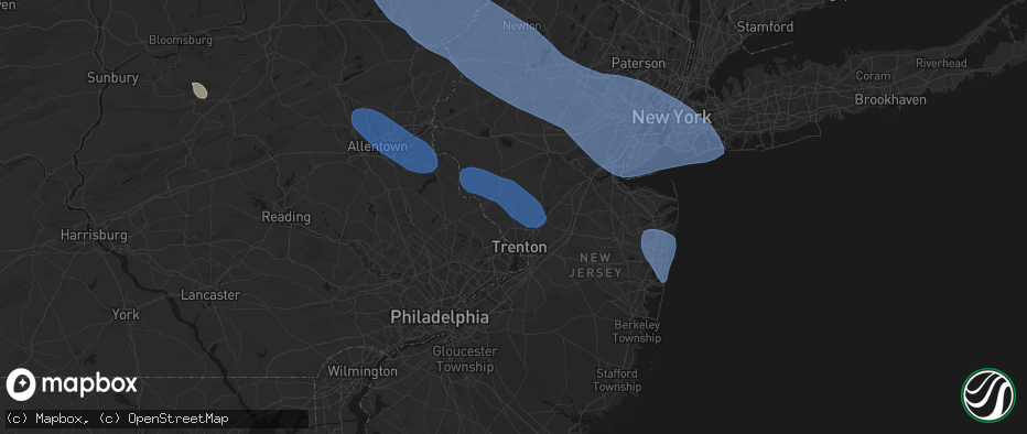 Hail map in Pennington, NJ on July 3, 2026