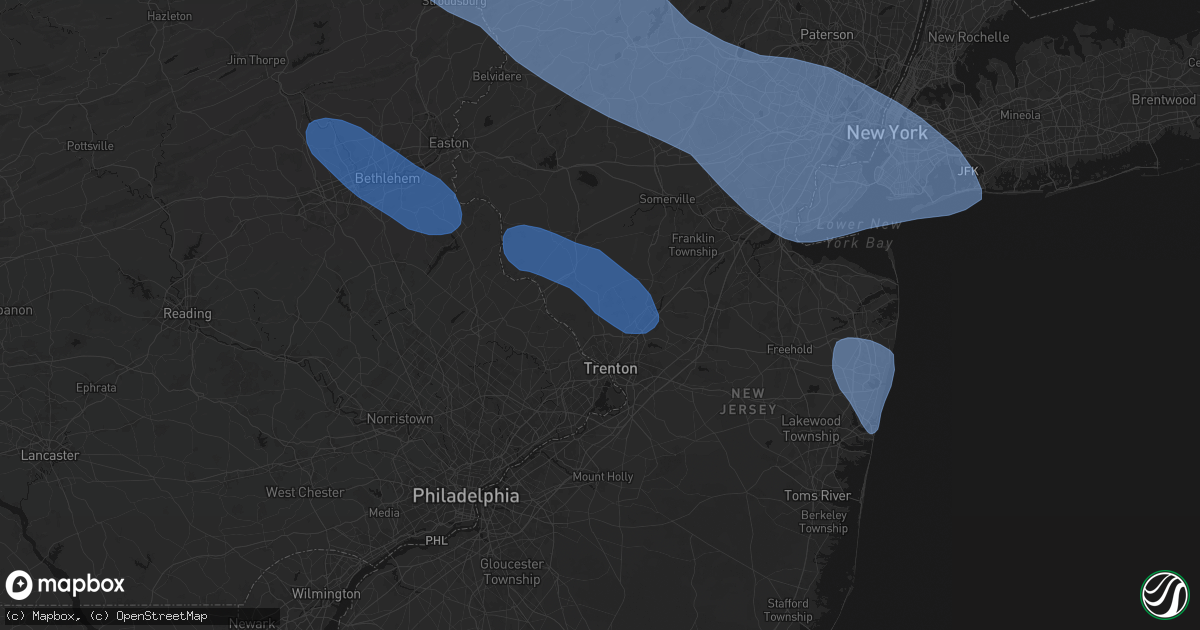 Hail map in Pennington, NJ on July 3, 2026