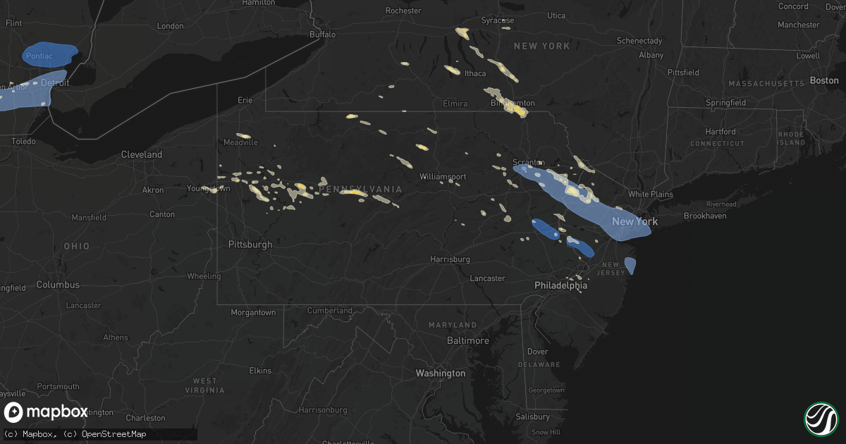 Hail map in Pennsylvania on July 3, 2026