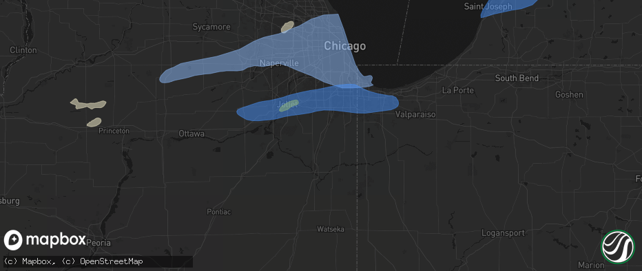 Hail map in Peotone, IL on July 3, 2026