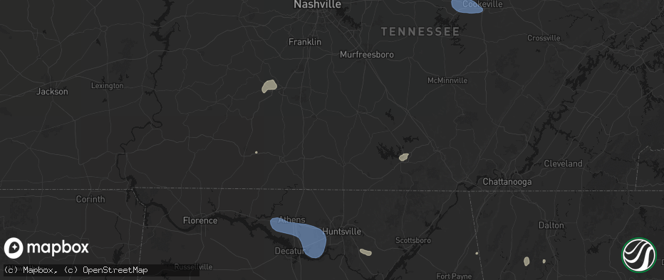 Hail map in Petersburg, TN on July 3, 2026