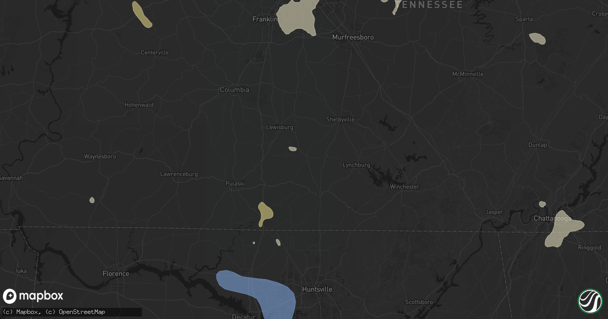 Hail map in Petersburg, TN on July 3, 2026