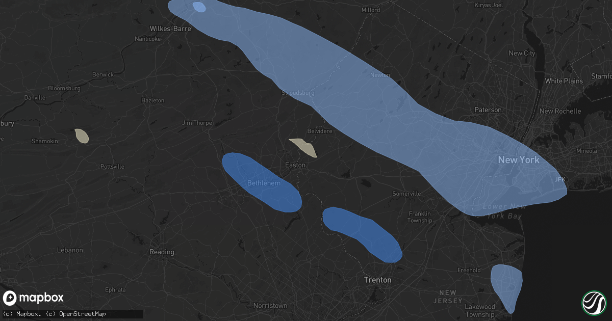 Hail map in Phillipsburg, NJ on July 3, 2026