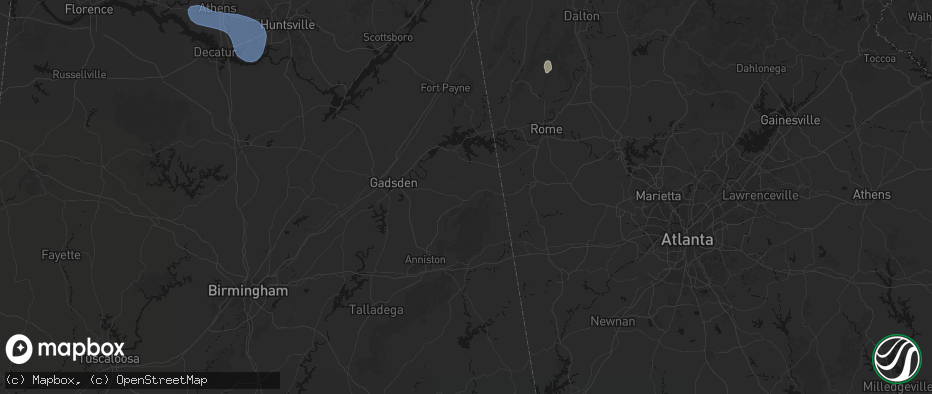 Hail map in Piedmont, AL on July 3, 2026