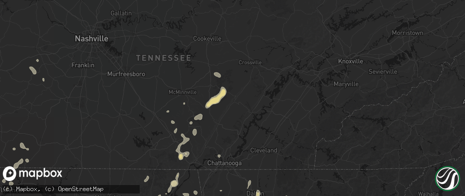 Hail map in Pikeville, TN on July 3, 2026