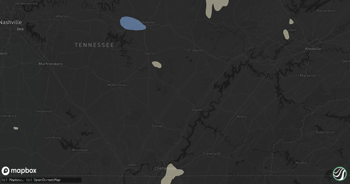 Hail map in Pikeville, TN on July 3, 2026