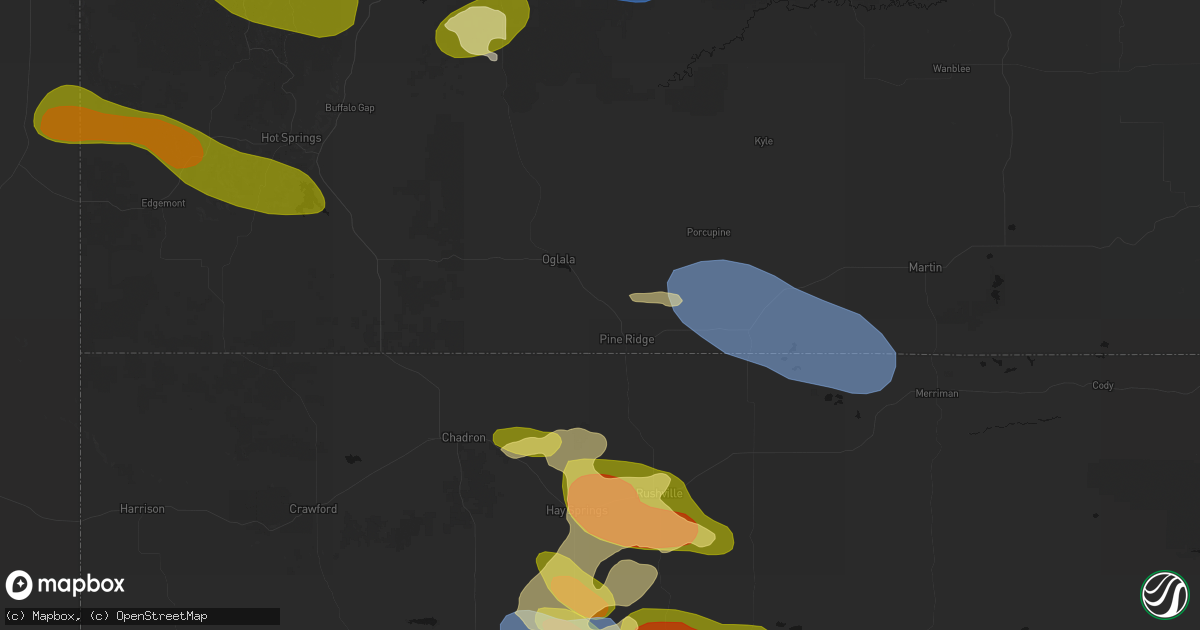 Hail map in Pine Ridge, SD on July 3, 2026
