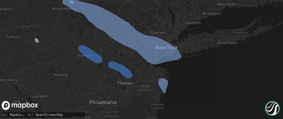 Hail map in Piscataway, NJ on July 3, 2026