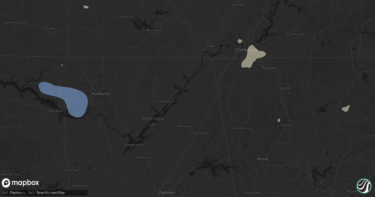 Hail map in Pisgah, AL on July 3, 2026