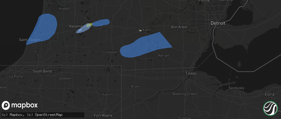 Hail map in Pittsford, MI on July 3, 2026