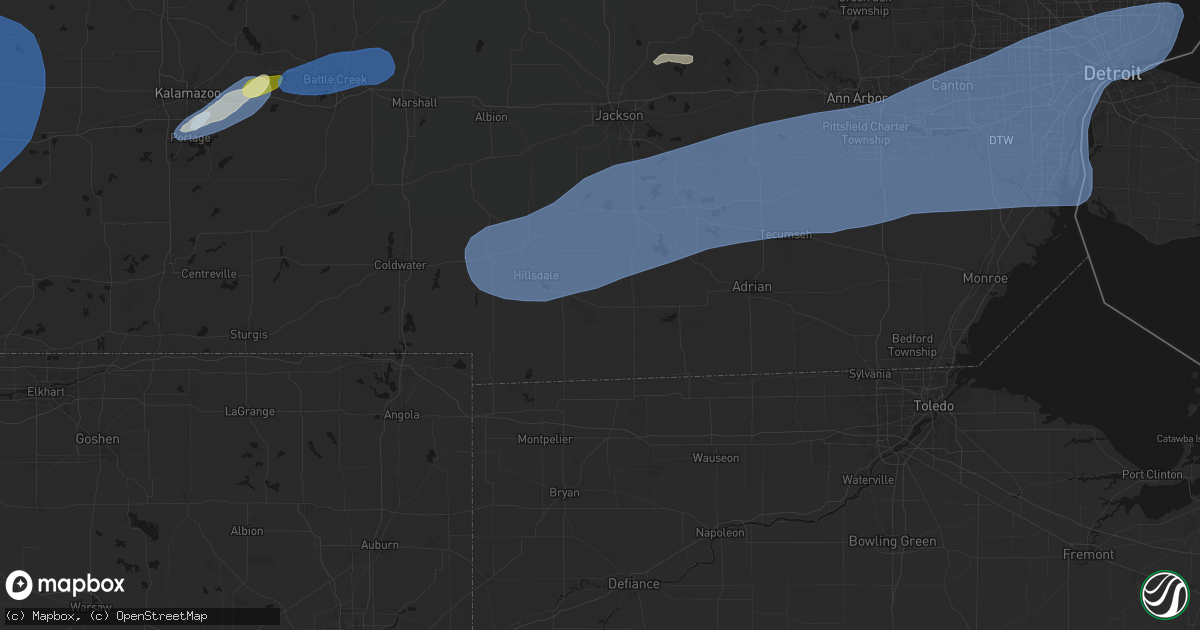 Hail map in Pittsford, MI on July 3, 2026