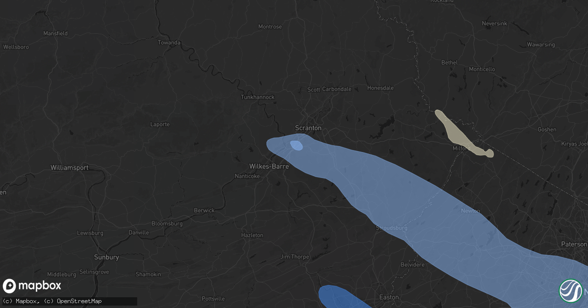 Hail map in Pittston, PA on July 3, 2026