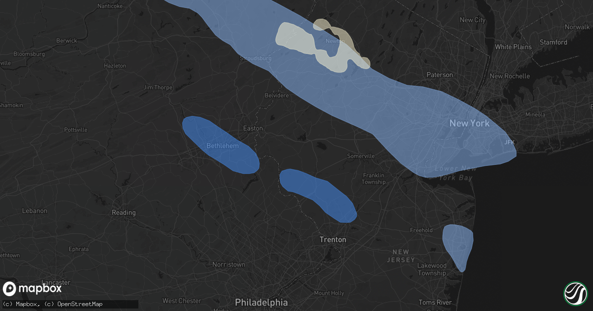 Hail map in Pittstown, NJ on July 3, 2026