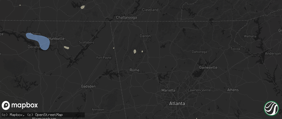 Hail map in Plainville, GA on July 3, 2026