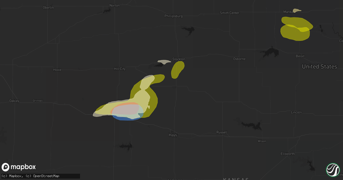 Hail map in Plainville, KS on July 3, 2026