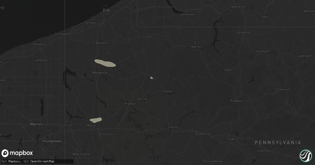 Hail map in Pleasantville, PA on July 3, 2026
