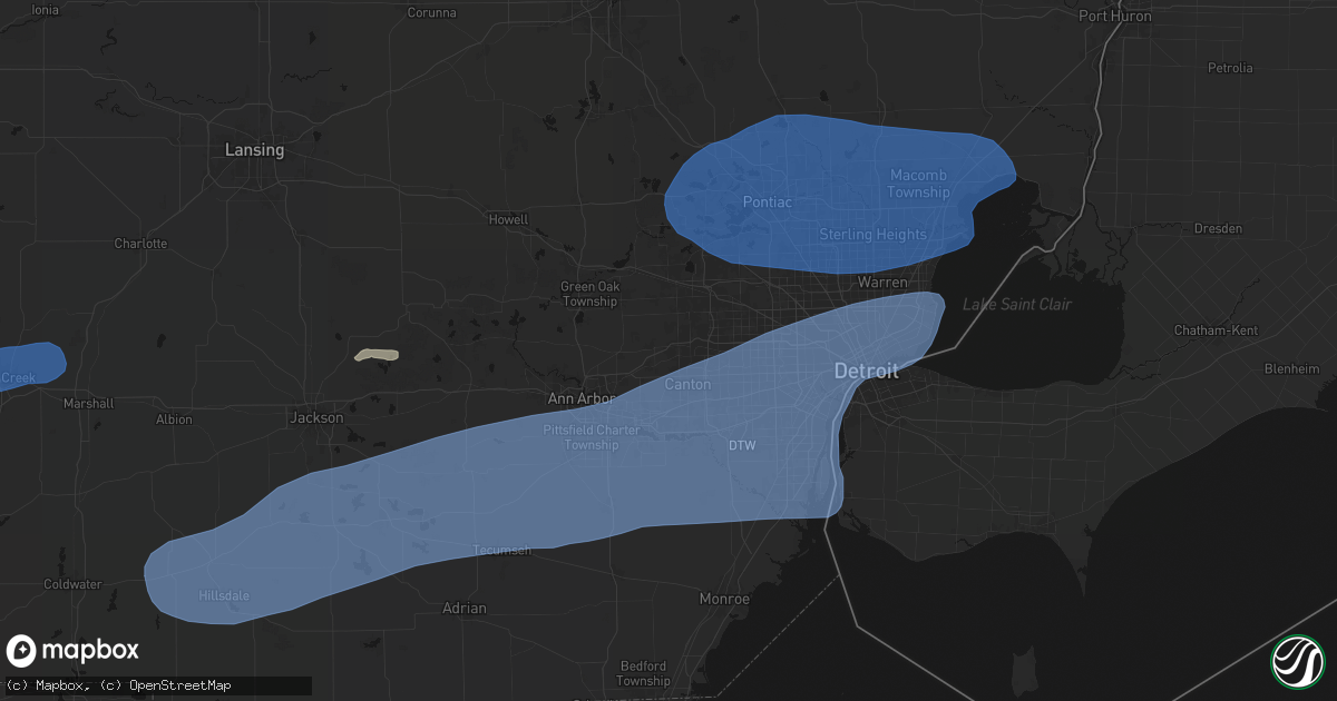 Hail map in Plymouth, MI on July 3, 2026