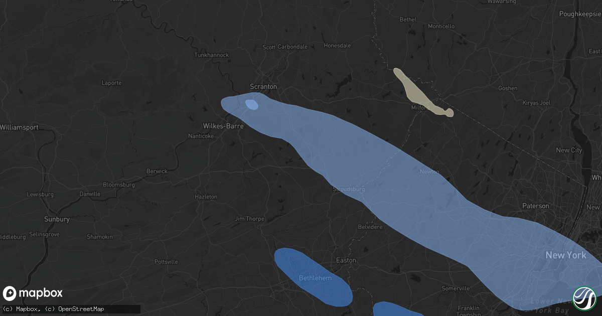 Hail map in Pocono Pines, PA on July 3, 2026