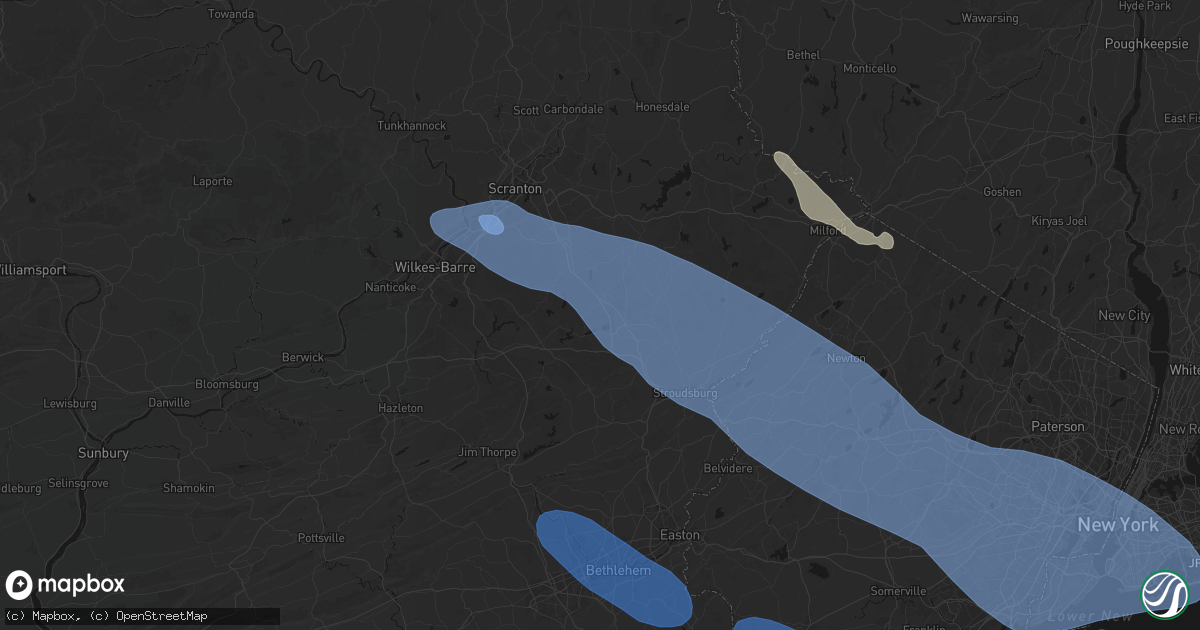 Hail map in Pocono Summit, PA on July 3, 2026