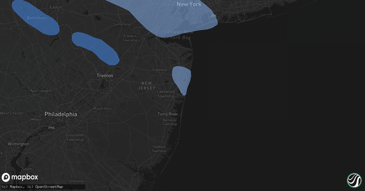 Hail map in Point Pleasant Beach, NJ on July 3, 2026