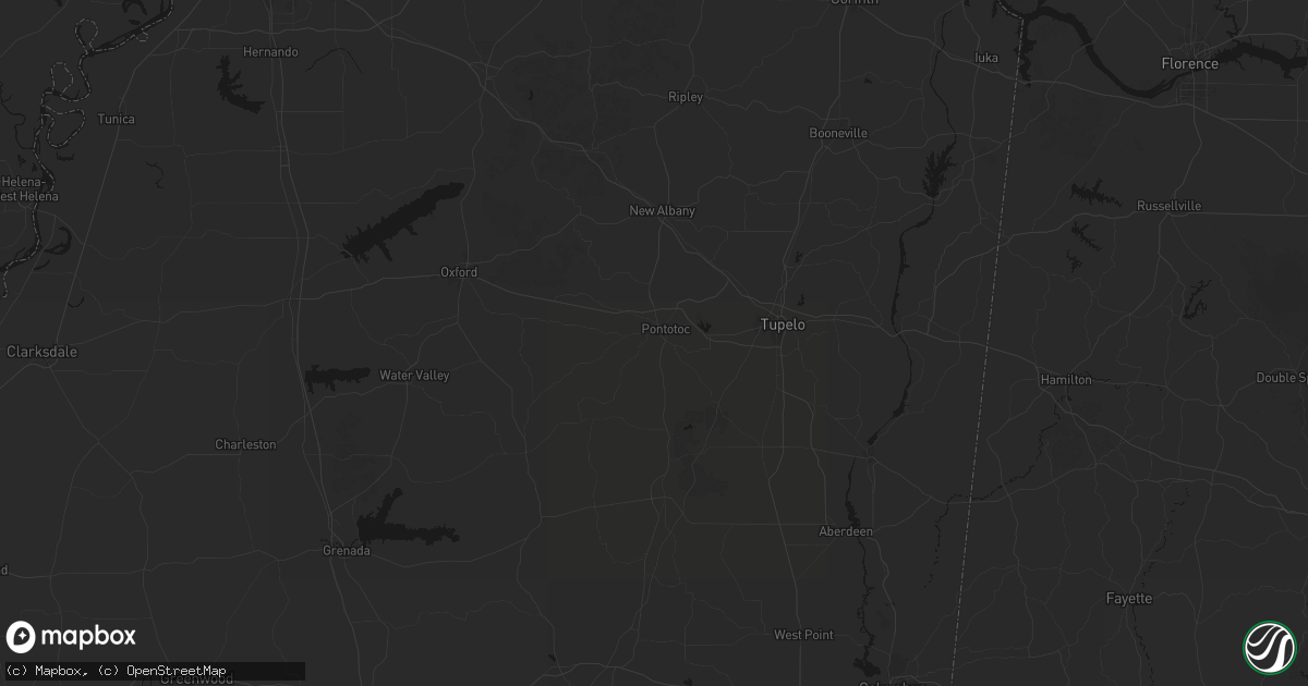 Hail map in Pontotoc, MS on July 3, 2026