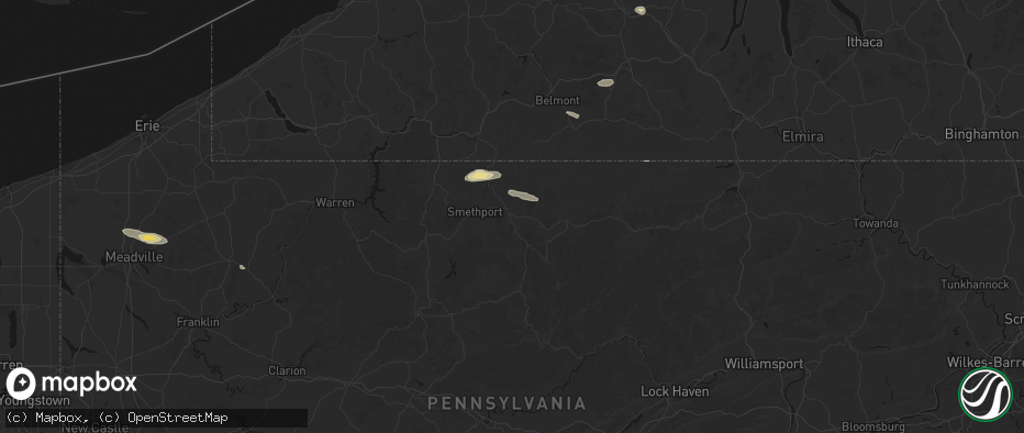 Hail map in Port Allegany, PA on July 3, 2026