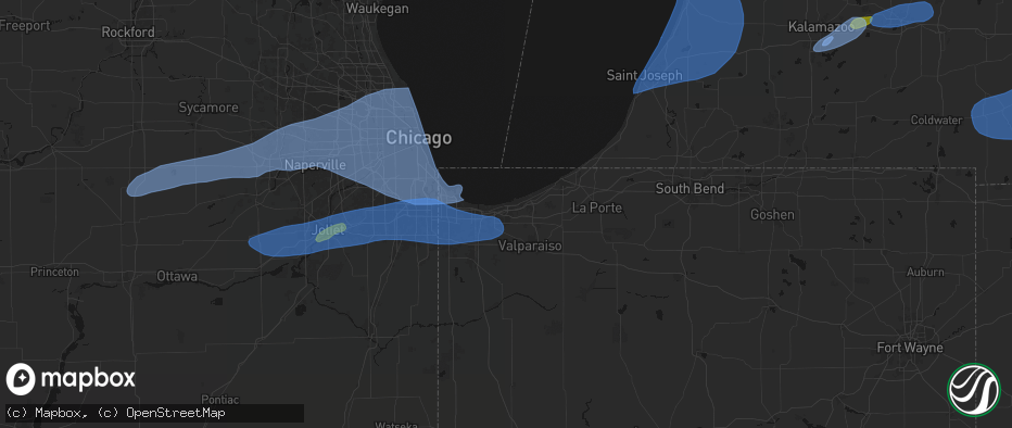 Hail map in Portage, IN on July 3, 2026