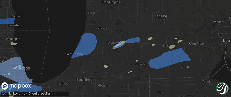 Hail map in Portage, MI on July 3, 2026