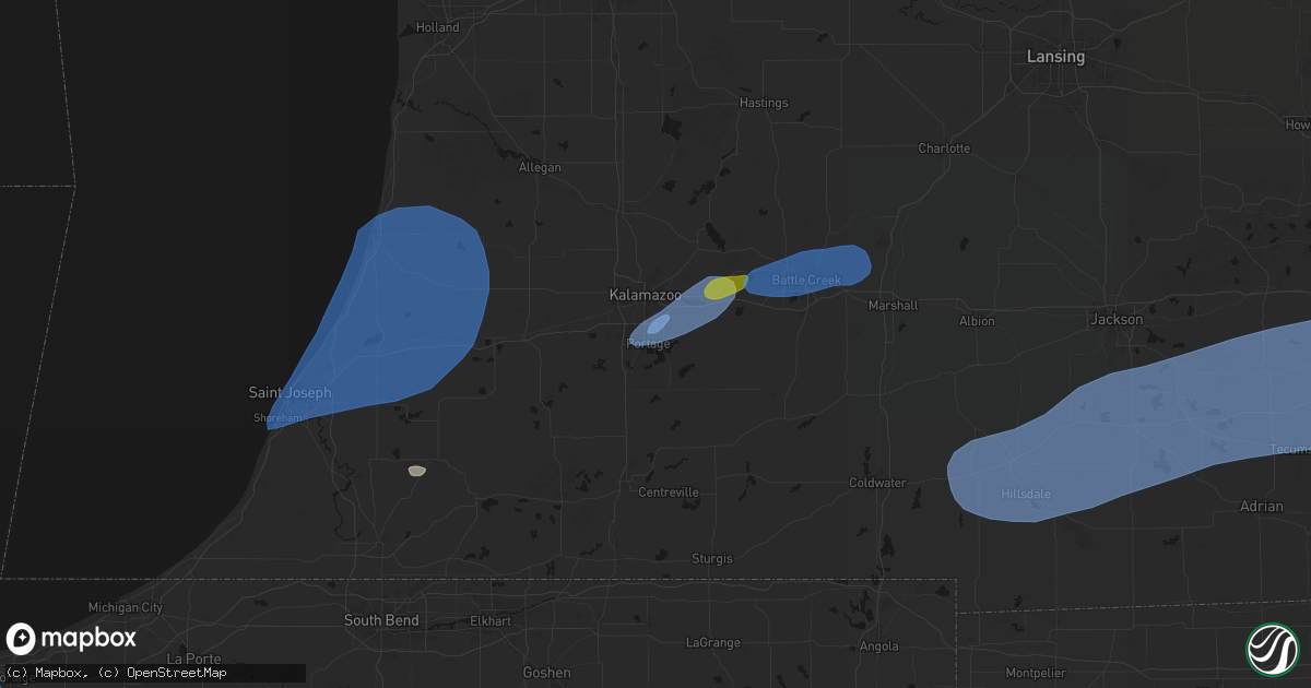 Hail map in Portage, MI on July 3, 2026