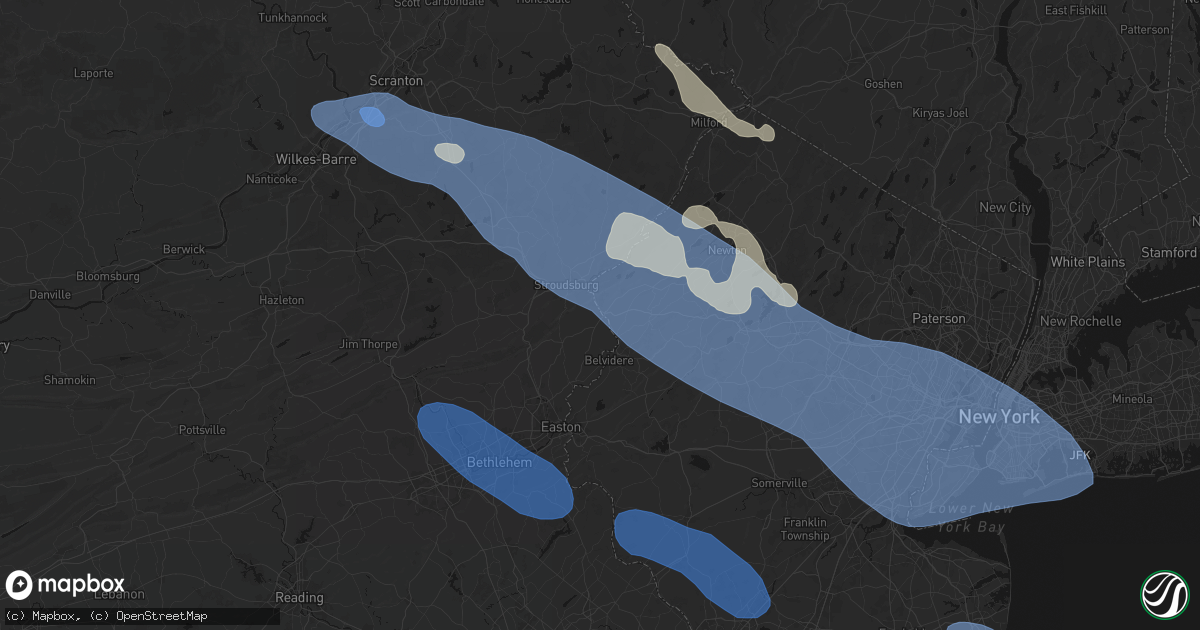 Hail map in Portland, PA on July 3, 2026