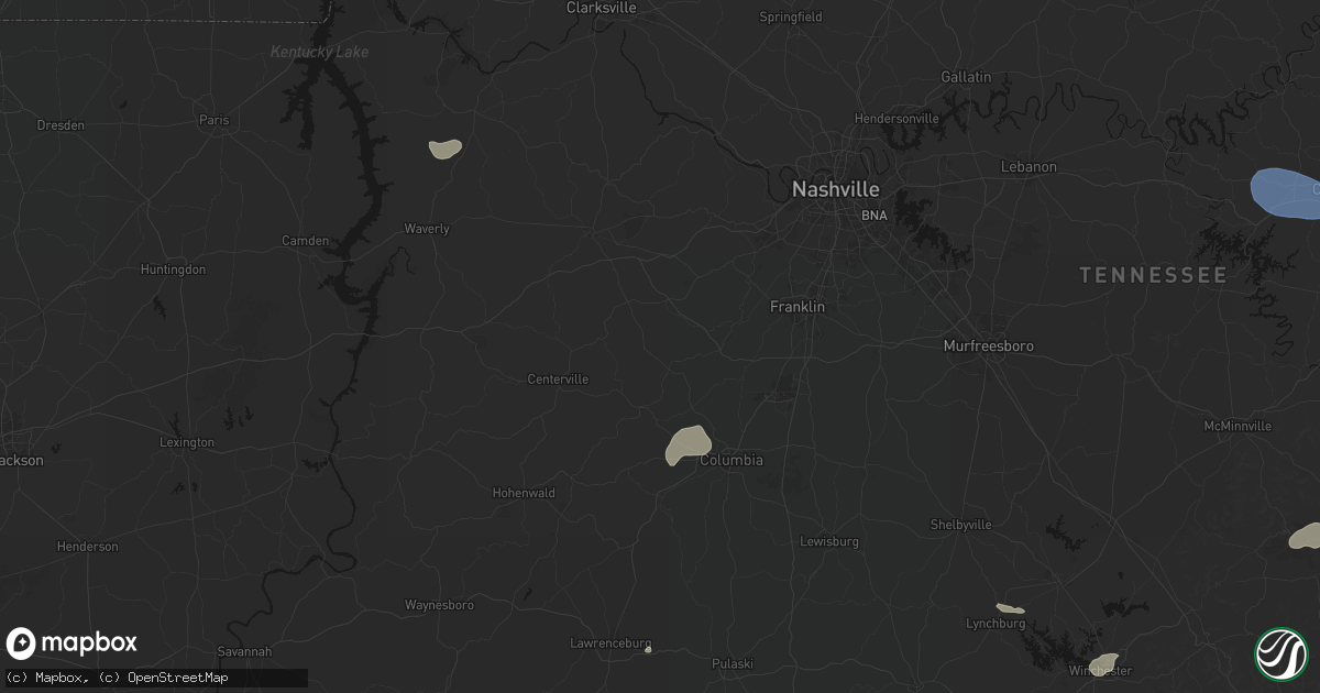 Hail map in Primm Springs, TN on July 3, 2026