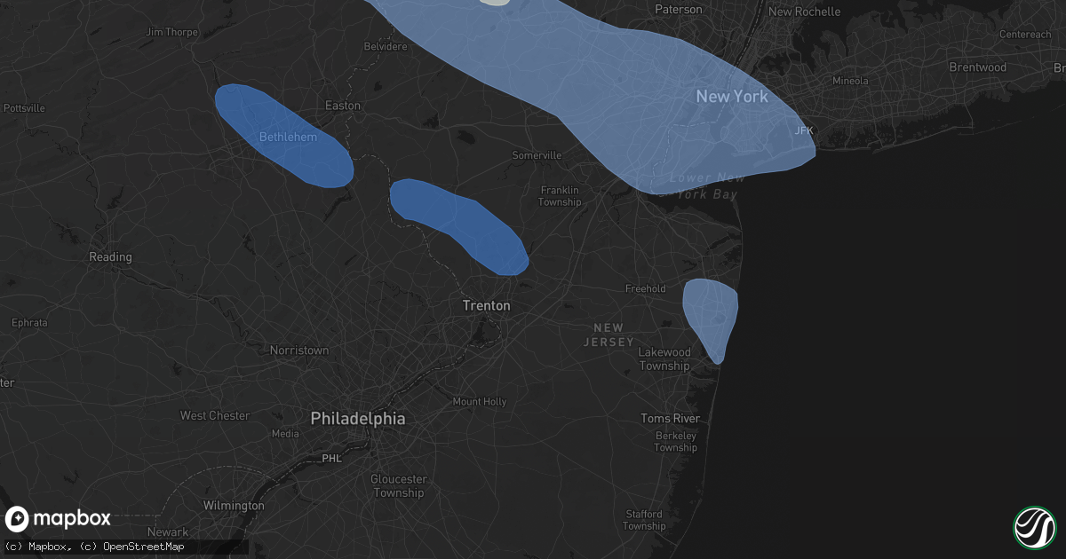 Hail map in Princeton Junction, NJ on July 3, 2026