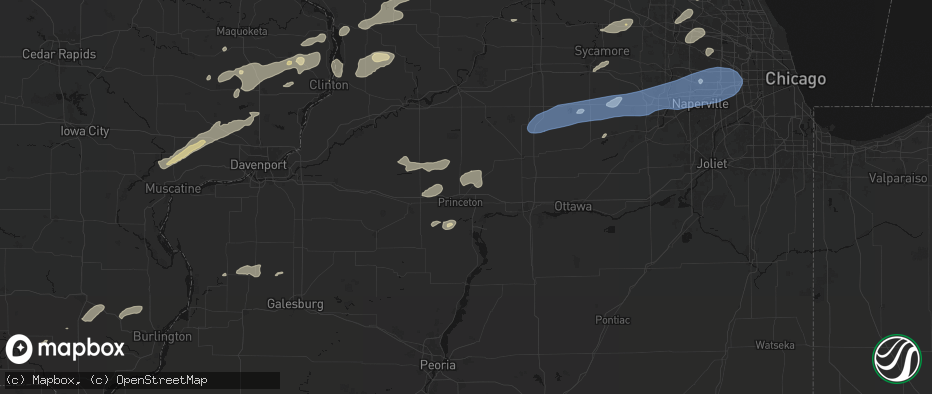 Hail map in Princeton, IL on July 3, 2026
