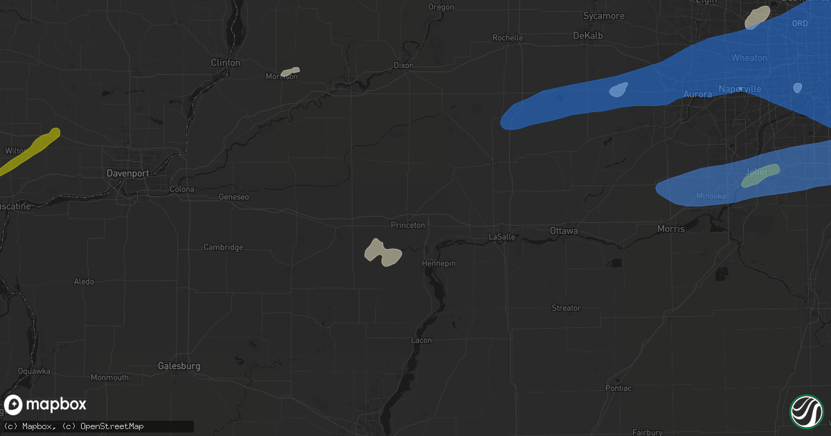 Hail map in Princeton, IL on July 3, 2026