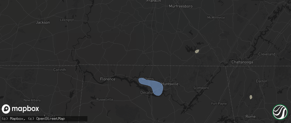 Hail map in Prospect, TN on July 3, 2026