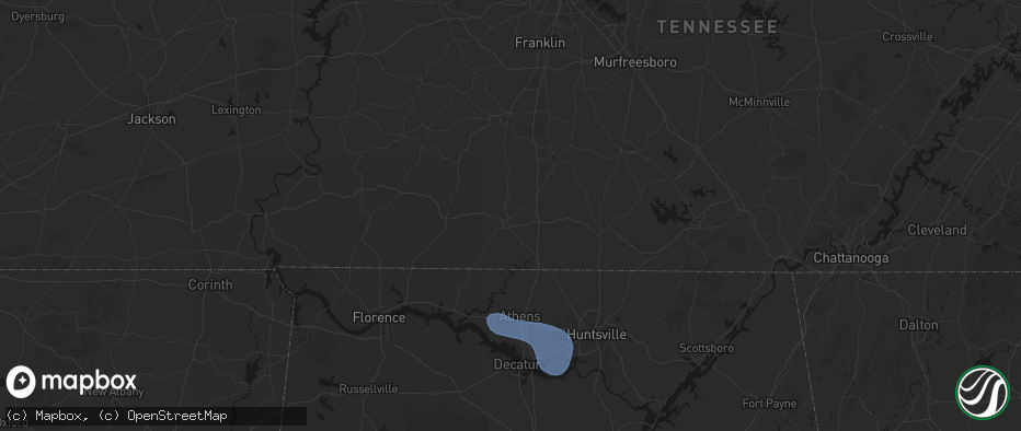 Hail map in Pulaski, TN on July 3, 2026