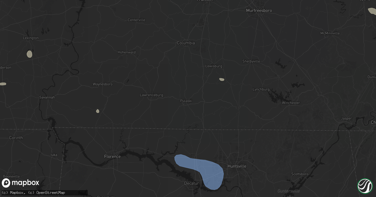 Hail map in Pulaski, TN on July 3, 2026
