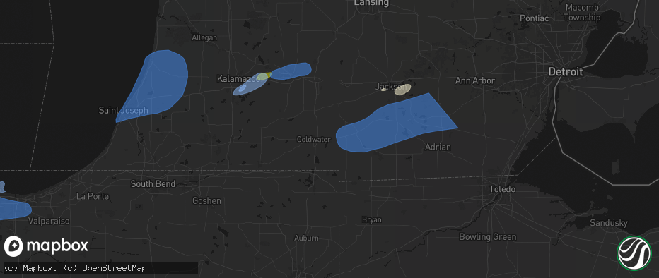 Hail map in Quincy, MI on July 3, 2026
