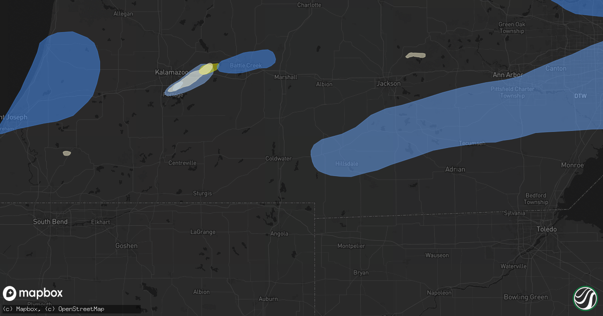 Hail map in Quincy, MI on July 3, 2026