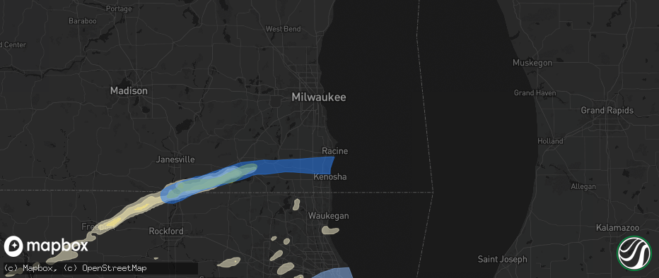Hail map in Racine, WI on July 3, 2026