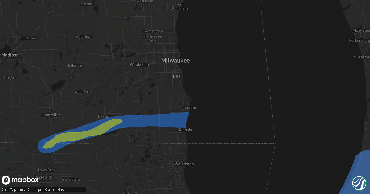 Hail map in Racine, WI on July 3, 2026