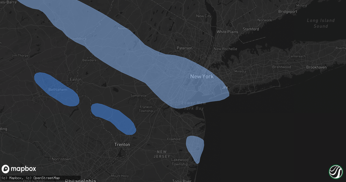Hail map in Rahway, NJ on July 3, 2026