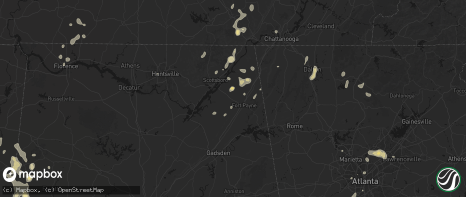Hail map in Rainsville, AL on July 3, 2026