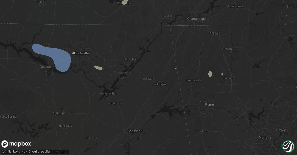 Hail map in Rainsville, AL on July 3, 2026